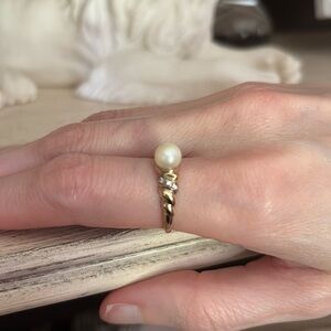 10K Yellow Gold Pearl & Diamond accents 10kt 10k 10KT Ring